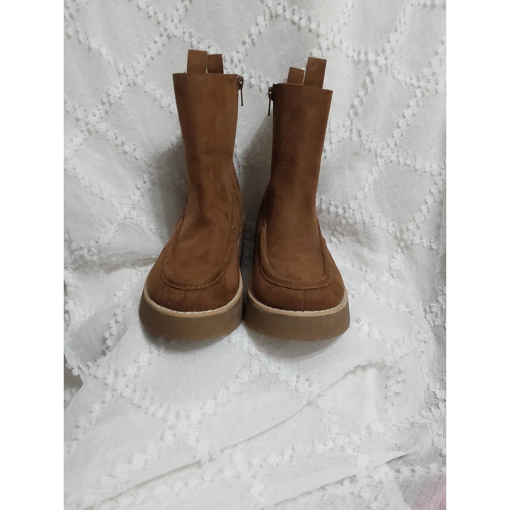 Womens Brown Faux Suede Platform Ankle Boots Wedge Sole Side Zip Size 6 - Picture 2 of 6